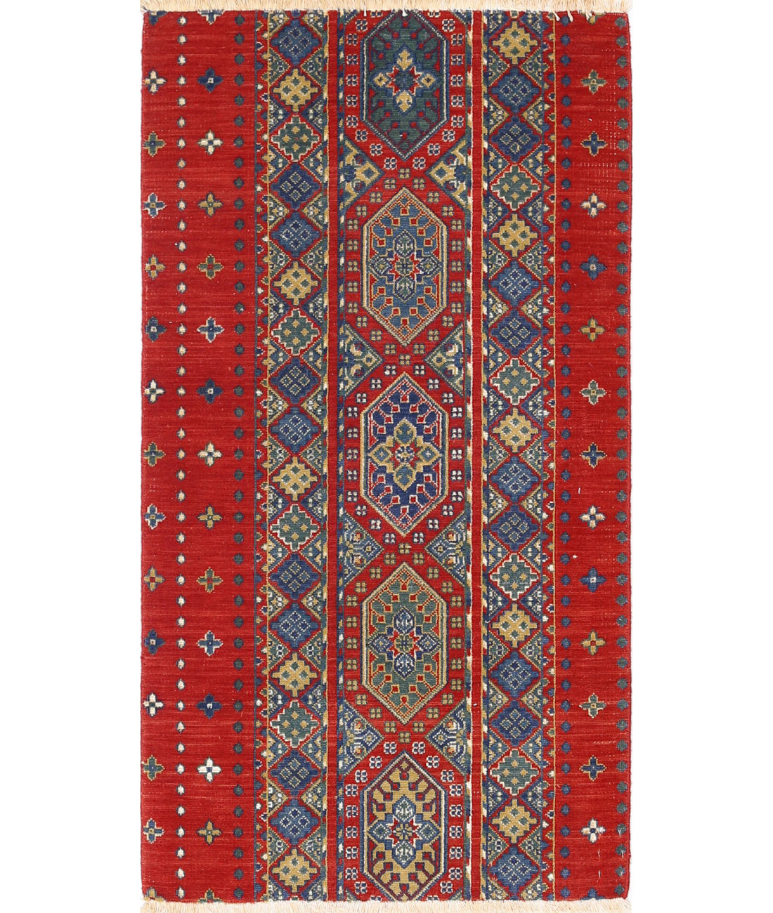 Gulshan 2'1'' X 3'10'' Power-Loomed Wool-Bamboo Silk Rug 2'1'' x 3'10'' (63 X 115) / Red / Blue
