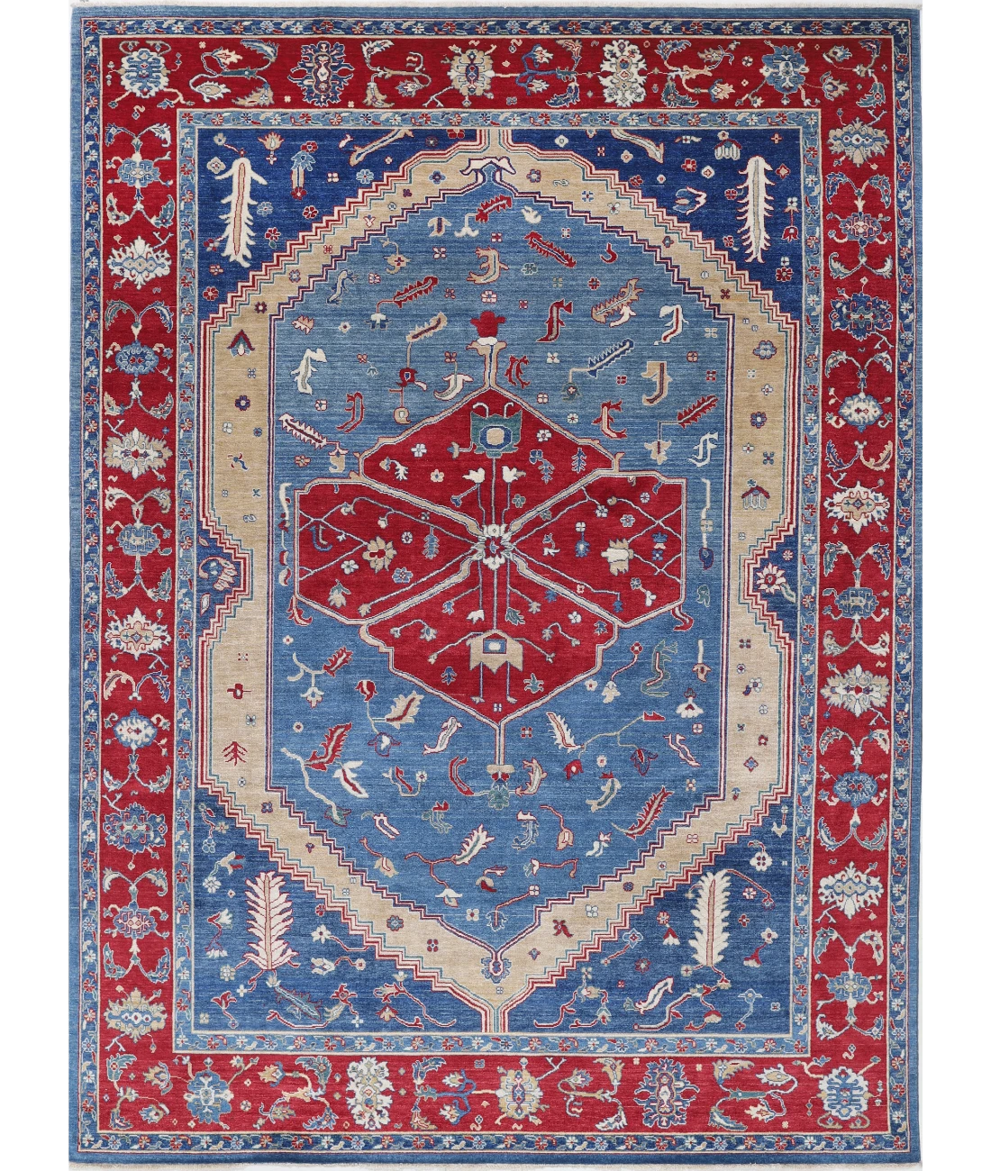 Power Loomed Heriz Wool Rug 8' 2" X 11' 8" 8' 2" X 11' 8" (249 X 356) / Blue / Red