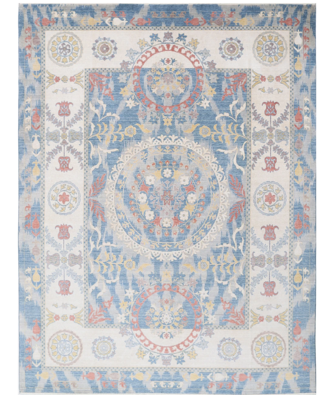Power Loomed Ikat Wool Rug 8' 10" X 11' 10" 8' 10" X 11' 10" (269 X 361) / Blue / Ivory