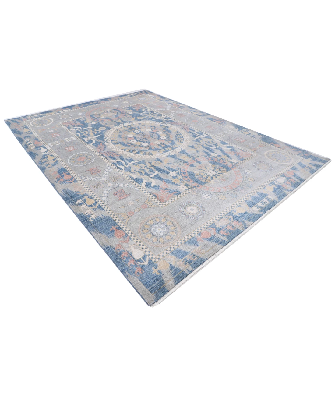Power Loomed Ikat Wool Rug 8' 10" X 11' 11" 8' 10" X 11' 11" (269 X 363) / Blue / Grey