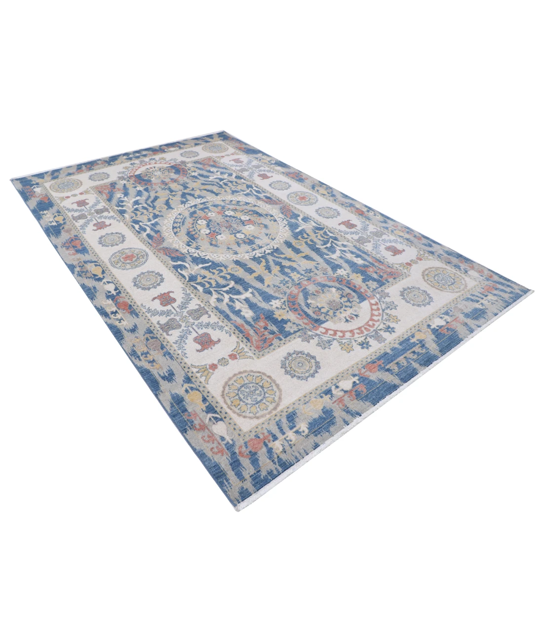 Power Loomed Ikat Wool Rug 6' 5" X 9' 11" 6' 5" X 9' 11" (196 X 302) / Blue / Ivory