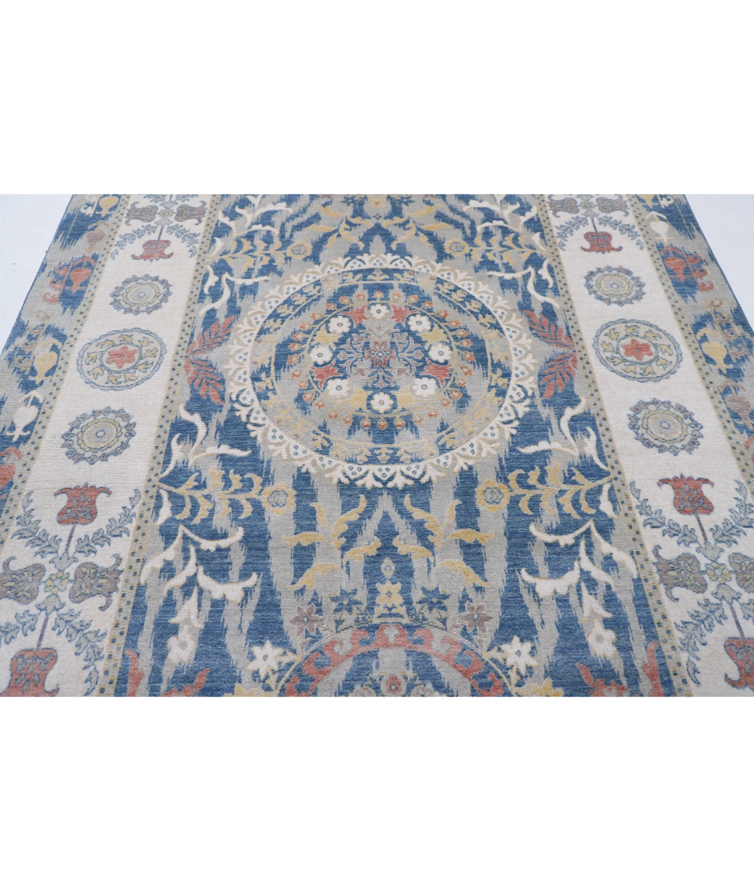 Power Loomed Ikat Wool Rug 6' 5" X 9' 11" 6' 5" X 9' 11" (196 X 302) / Blue / Ivory