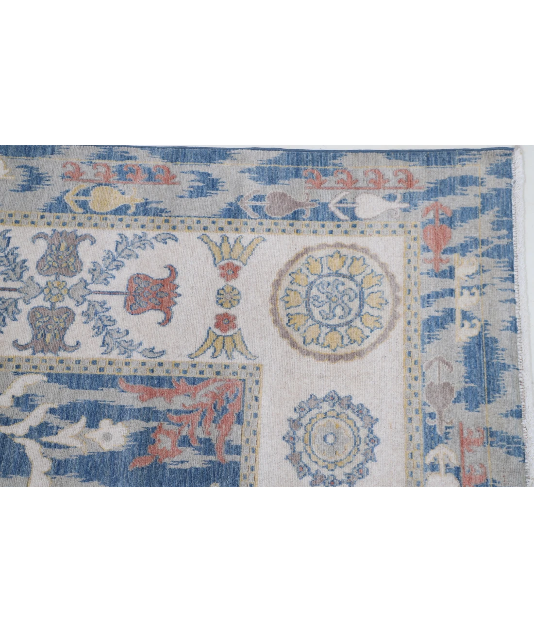Power Loomed Ikat Wool Rug 6' 5" X 9' 11" 6' 5" X 9' 11" (196 X 302) / Blue / Ivory