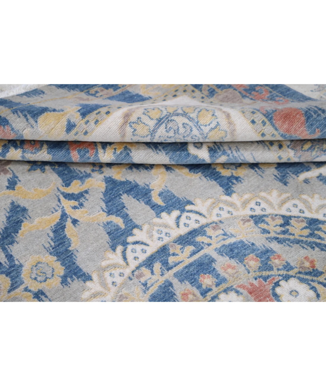 Power Loomed Ikat Wool Rug 6' 5" X 9' 11" 6' 5" X 9' 11" (196 X 302) / Blue / Ivory