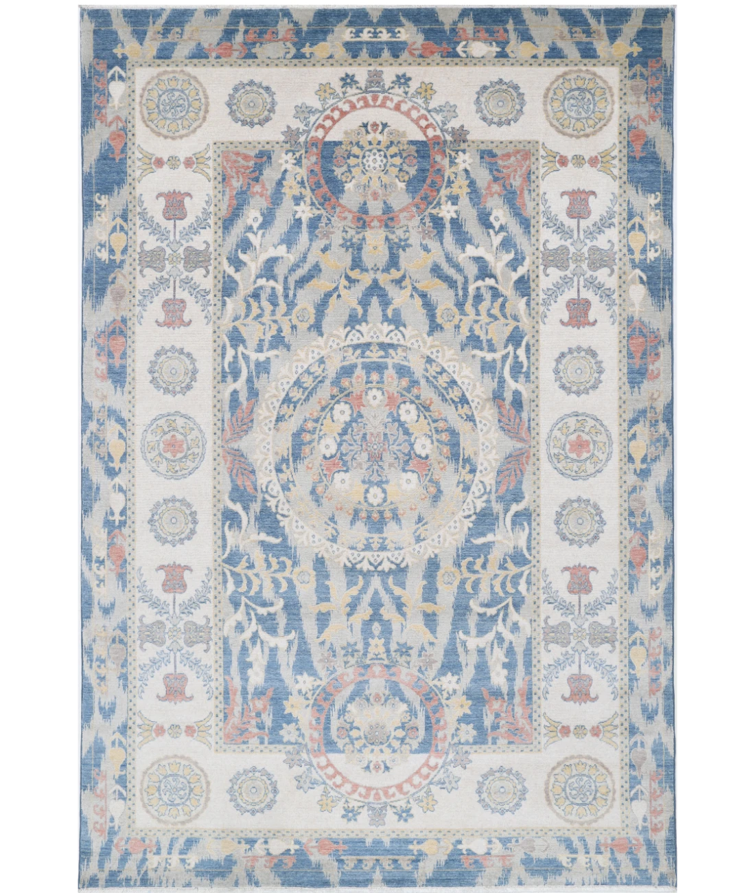 Power Loomed Ikat Wool Rug 6' 5" X 9' 11" 6' 5" X 9' 11" (196 X 302) / Blue / Ivory