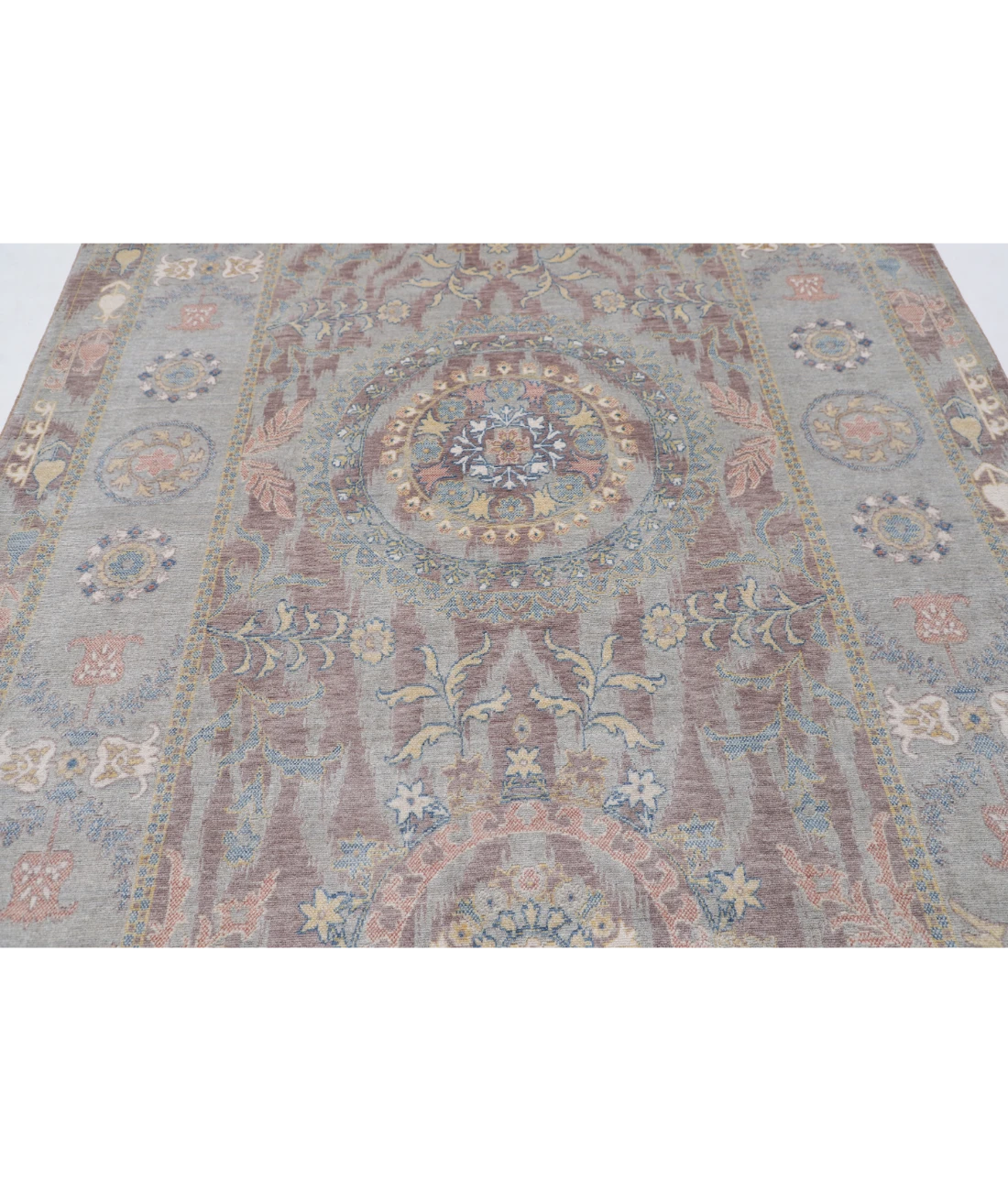 Power Loomed Ikat Wool Rug 6' 5" X 9' 11" 6' 5" X 9' 11" (196 X 302) / Brown / Blue