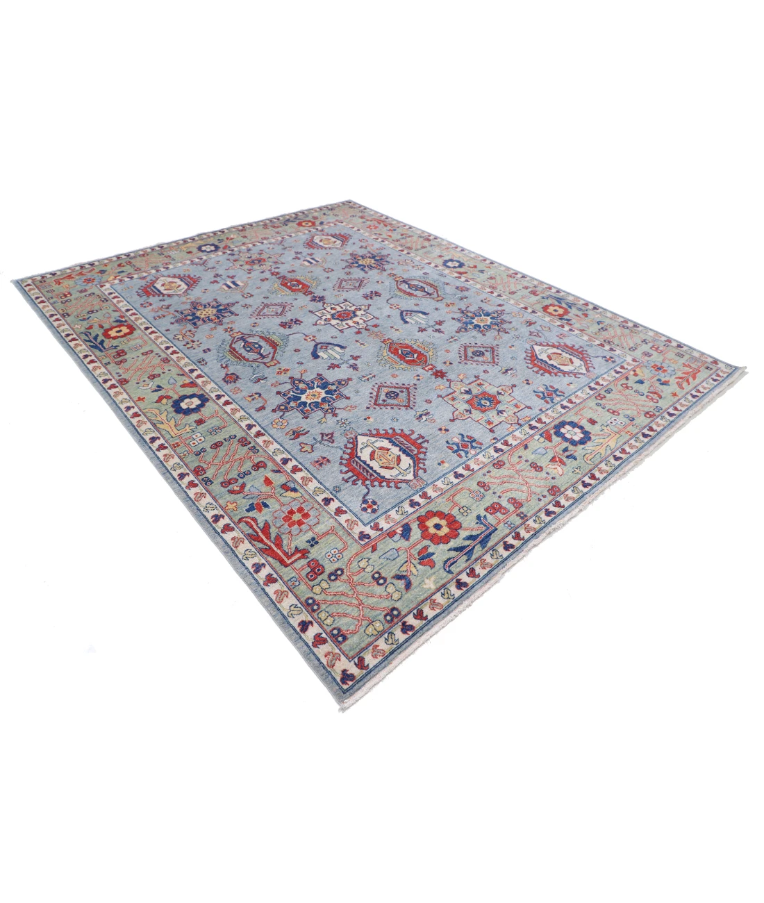 Power Loomed Kazak Wool Rug 8' 0" X 9' 11" 8' 0" X 9' 11" (244 X 302) / Blue / Green