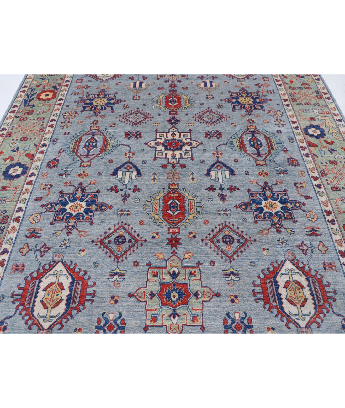 Power Loomed Kazak Wool Rug 8' 0" X 9' 11" 8' 0" X 9' 11" (244 X 302) / Blue / Green