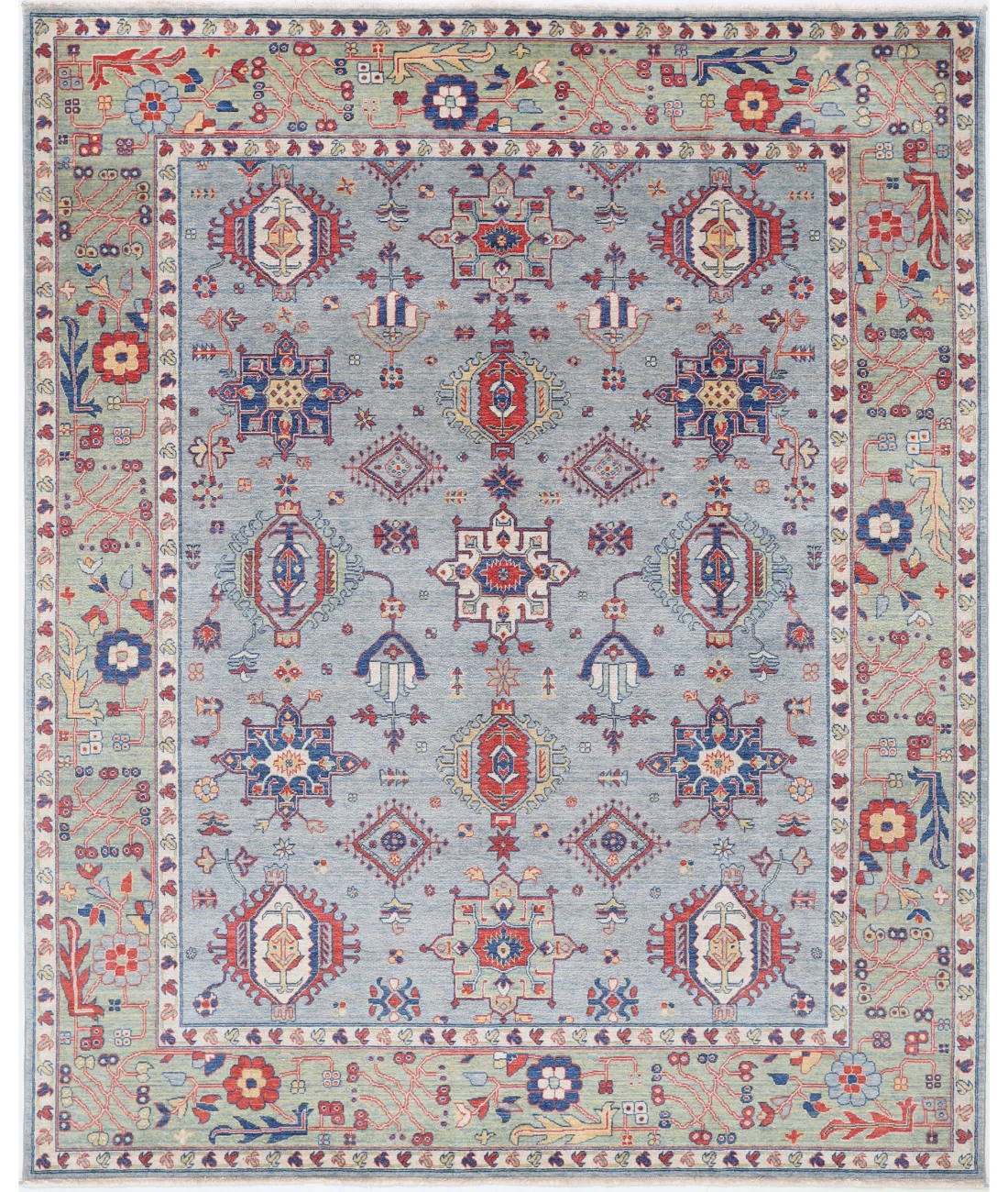 Power Loomed Kazak Wool Rug 8' 0" X 9' 11" 8' 0" X 9' 11" (244 X 302) / Blue / Green