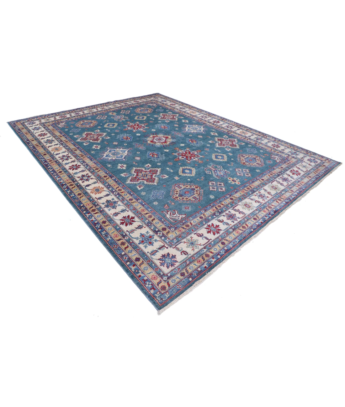 Power Loomed Kazak Wool Rug 9' 4" X 11' 8" 9' 4" X 11' 8" (284 X 356) / Green / Ivory