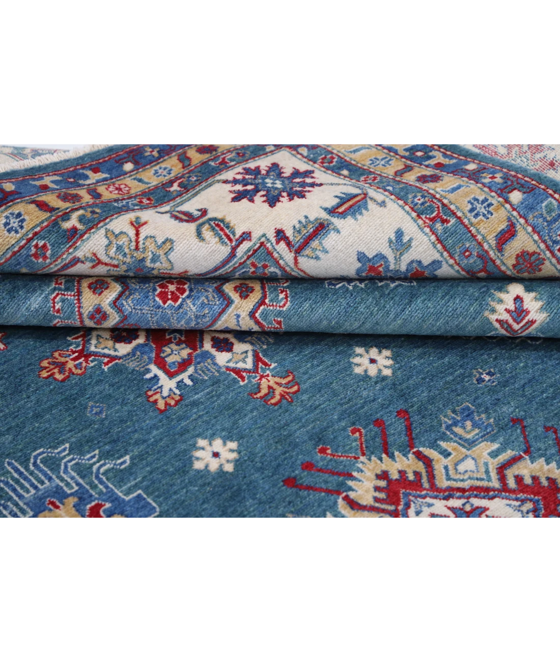 Power Loomed Kazak Wool Rug 9' 4" X 11' 8" 9' 4" X 11' 8" (284 X 356) / Green / Ivory