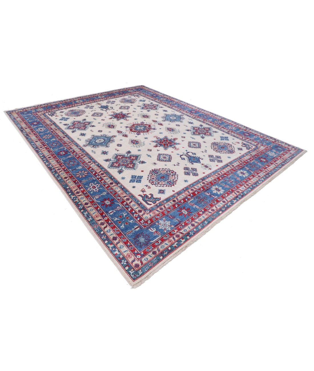 Power Loomed Kazak Wool Rug 9' 3" X 11' 9" 9' 3" X 11' 9" (282 X 358) / Ivory / Blue