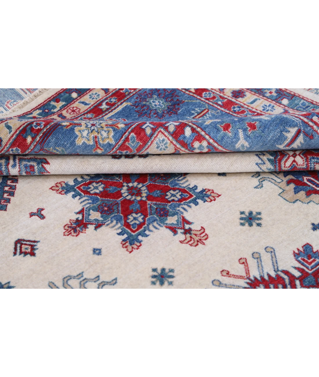 Power Loomed Kazak Wool Rug 9' 3" X 11' 9" 9' 3" X 11' 9" (282 X 358) / Ivory / Blue