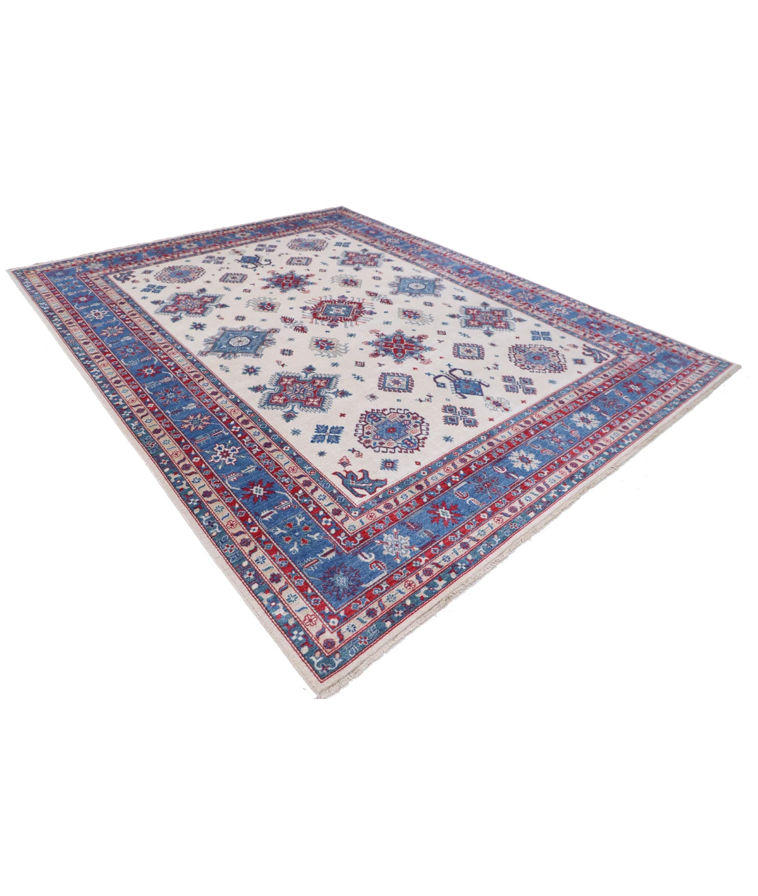 Power Loomed Kazak Wool Rug 9' 3" X 11' 9" 9' 3" X 11' 9" (282 X 358) / Ivory / Blue