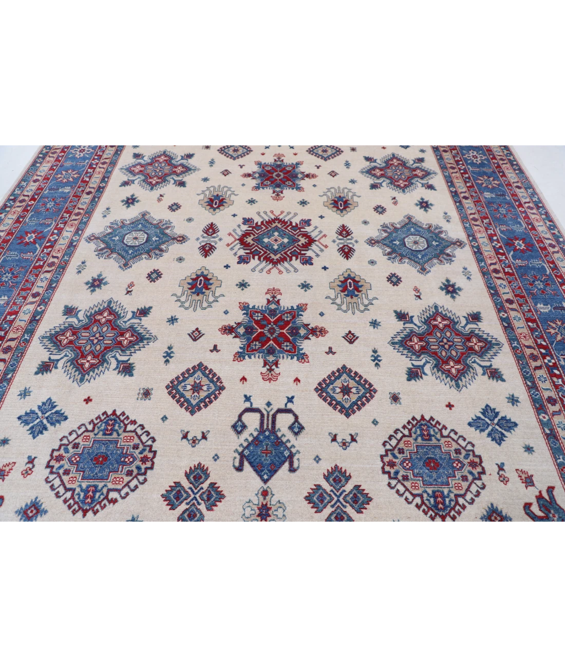 Power Loomed Kazak Wool Rug 9' 3" X 11' 9" 9' 3" X 11' 9" (282 X 358) / Ivory / Blue
